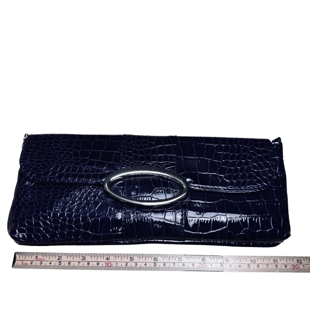 Bellini Purple Croc Embossed Clutch Silver Hardware Wrist Shoulder Strap NWT